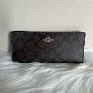 NWT Coach Slim Wallet in Signature Canvas Brown/Black